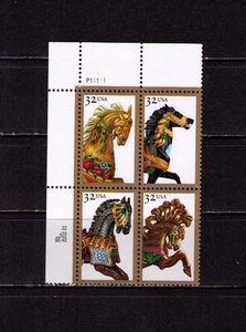 US USA Sc# 2979a MNH FVF PLATE # BLOCK Carousel Horses - Picture 1 of 1
