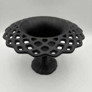 Antique Tiffin Black Amethyst Satin Glass Lace Edge Compote Reticulated Bowl - Picture 1 of 8