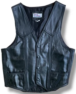 Vtg Baja California Leather Vest Mens Size Medium Black Snap Down Made in Mexico - Picture 1 of 7