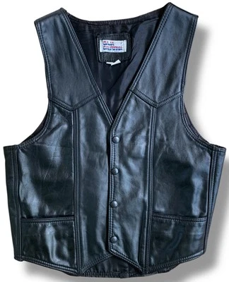 Vtg Baja California Leather Vest Mens Size Medium Black Snap Down Made in Mexico - Image 1 of 4