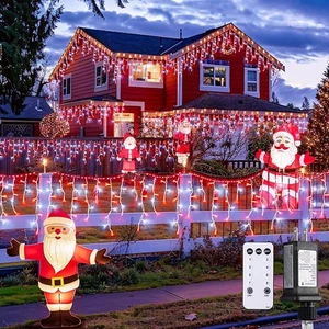 Icicle Lights 38.8ft Red White Indoor Outdoor Decor - Picture 1 of 59