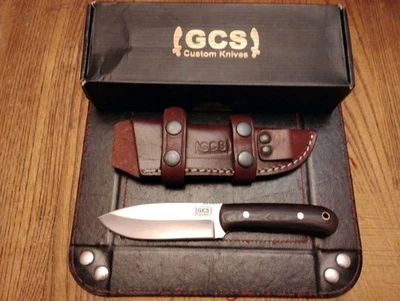 Cuchillo de hoja fija GCS 4,25" hoja D2 mango Micarta funda de cuero hecho en EE. UU.  Foto 1 de 4