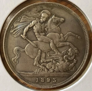 Great Britain (UK) 1893 Victoria 3rd portrait One Crown Silver Coin(XF-) - Bild 1 von 2