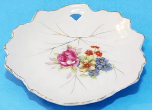 Trinket Dish Japan Red Mark Floral VTG Hand Painted Leaf Roses 3.75" Ceramic - Picture 1 of 4