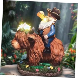 Gnome Gifts for Women, Solor Statue for Garden, Gnome and Highland Cow & Gnome - Picture 1 of 7