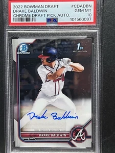 DRAKE BALDWIN 2022 Bowman Draft ON CARD Auto Rookie of the Year GEM MINT PSA 10 - Picture 1 of 4