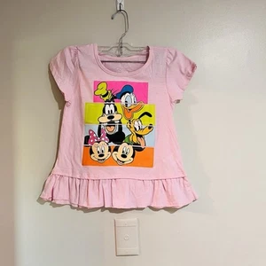 Disney Short Sleeve Pink Ruffle Girls Size 7/8 T Shirt Mickey Minnie Goofy Pluto - Picture 1 of 5