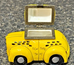 Portagioie porcellana stile Limoges vintage New York giallo taxi cabina auto con cerniera - Foto 1 di 16