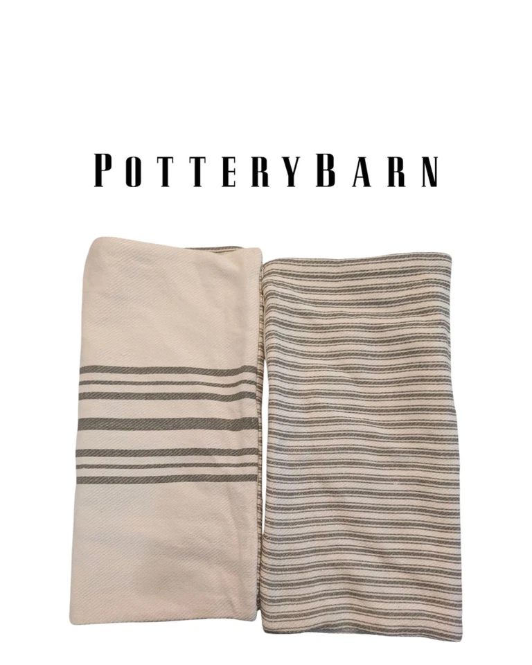 (2) Funda de almohada Pottery Barn Farmhouse de lino a rayas de doble cara de 20 pulgadas x 20 pulgadas cuadradas Foto 1 de 4