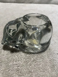Vintage Indiana Glas klar Katze Teelicht Votivkerzenhalter zusammengerollt Kätzchen - Bild 1 von 3