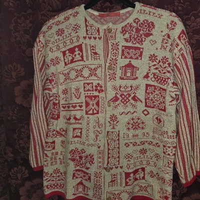 Cárdigan tejido Oilily muestra de Navidad rojo y crema para niña talla 10 Foto 1 de 4