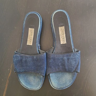 Jimmy Choo Sandalia Plana Deslizable Jean Denim Azul Talla 38 Foto 1 de 4