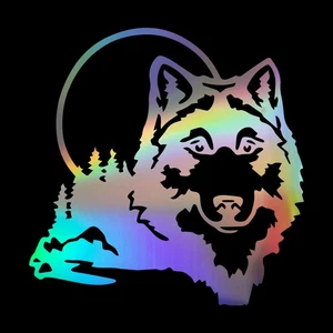 2pcs Wolf Head Tree Forest Art Decal Car Truck Bumper Window Wall Laptop Sticker - Picture 1 of 13