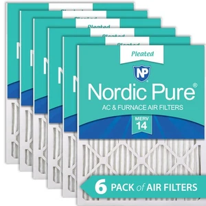 14x14x1 (13_3/4x13_3/4) Pleated MERV 14 Air Filters 6 Pack - Picture 1 of 7
