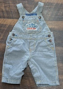 Genuine Baby by OshKosh 100% Cotton Overalls Sz 3mo. Blue White Pinstriped Jean - Picture 1 of 8