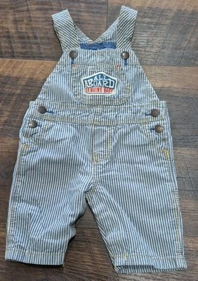 Genuine Baby by OshKosh 100% Cotton Overalls Sz 3mo. Blue White Pinstriped Jean  - Image 1 of 4