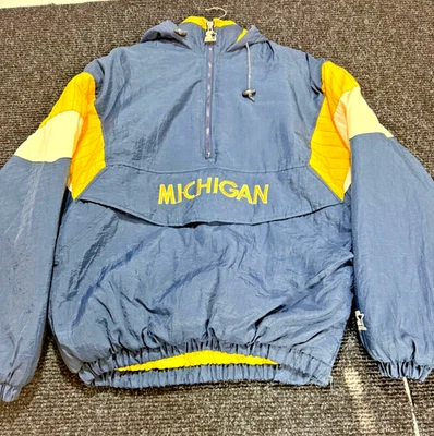 VTG Starter Michigan Wolverines NCAA Football Jacket Mens XL Blue Yellow 1/2 Zip - Image 1 of 4