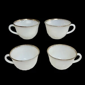 Fire King Swirl Golden Anniversary 2 3/8" Cups Anchor Hocking White Glass Gold 4 - Picture 1 of 12