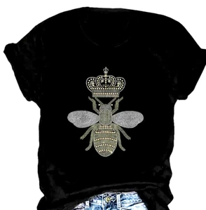 Women's 4X SS T Shirt Black w/ Queen Bee In Rhinestones FREE SHIPPING - Picture 1 of 6