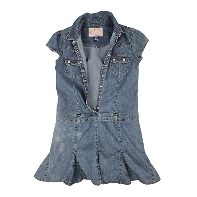 Vintage Girls Limited Too Denim Dress Blue Jean Skort Size 16 Pearl Snaps Y2K - Image 1 of 4