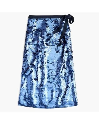 NUEVO CON ETIQUETAS J.Crew Colección Lentejuelas Midi en Azul Marino Corbata Cintura Falda Recta 00 $198 Foto 1 de 4