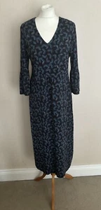 Seasalt Navy Blue Floral Leaf Print Jersey Western Rocks Midi Dress Size 14 VGC - Picture 1 of 11