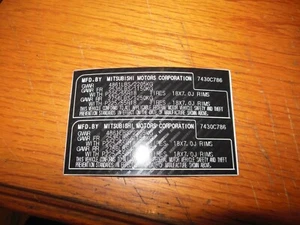 Calcomanía de cartel de neumáticos OE Mitsubishi 7430C786 - Imagen 1 de 1