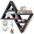 Crystal Shelf Display with Hooks - Black Moon Phase Triangle Shelf for Witchy Ro