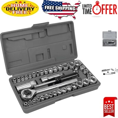 Professional 40-Pc Mechanics Socket Set - Wide Size Range from 5/32-Inch - Image 1 of 4