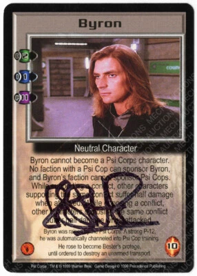 Babylon 5 CCG Psi-Corps Embossed Card Byron Robin Atkin Downes Autograph Black - Image 1 of 3