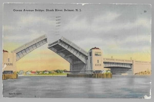 Shark River Inlet Ocean Ave Bridge BELMAR NJ Postcard 1947 LINEN - Picture 1 of 2