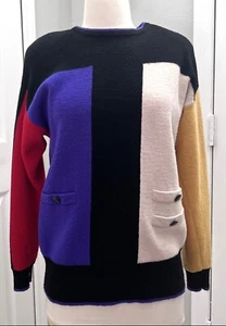 De Colección Años 80 Lawrence Rich Seymour Levy Mujer Suéter Acolchado Hombro Color Bloque Med - Imagen 1 de 10