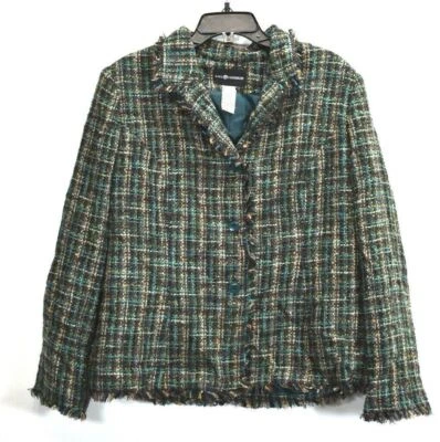 Sag Harbor Womens Notch Lapel Button Up Long Sleeve Frayed Tweed Knit Blazer 16 - Изображение 1 из 4
