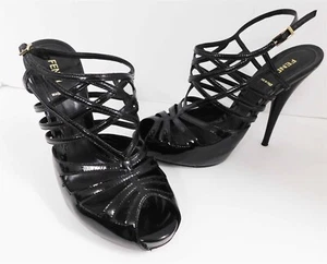 Fendi Black Patent Leather Strappy Peep Toe Heels Italy 39.5 AS-IS - Picture 1 of 6