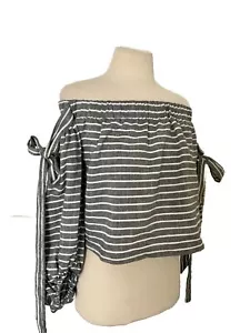 NWT Paper Heart Shirt Size S Black And White Striped off shoulder - Picture 1 of 12