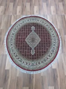 Handmade Knotted Round Wool Rug 5x5 ft | Traditional Red Beige Medallion Carpet - Picture 1 of 9