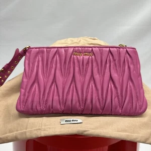 MIU MIU Clutch Bag Pouch Leather 5N1811 PINK FUXIA Party Nappa Accessory Case - Picture 1 of 18