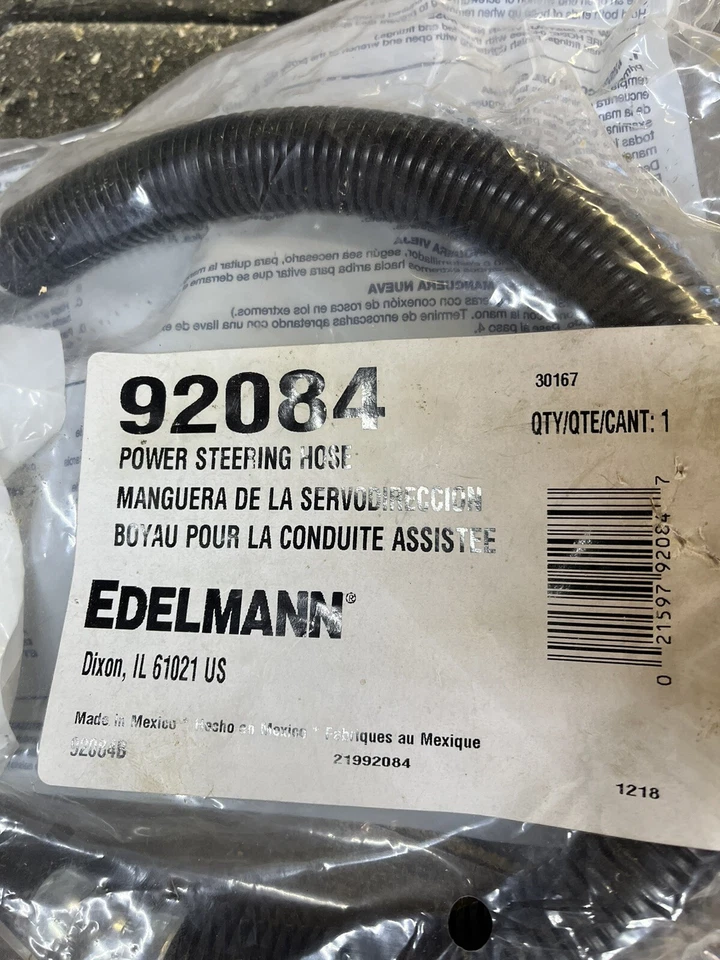 92084 Edelmann Power Steering Hose New for Chevy Chevrolet Silverado 1500 Truck - Image 1 of 1