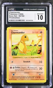 Pokemon 1999 Base Set Shadowless Charmander 46/102 CGC 10 GEM MINT PSA BGS - Bild 1 von 2