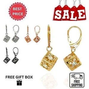 925 Sterling Silver Square Leverback Earrings High Quality Made in Italy - Picture 1 of 6