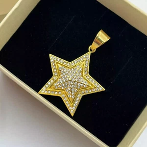 Certified 3CT Round Cut Diamond Men's STAR Shape Pendant 14K Yellow Gold Finish - Picture 1 of 10