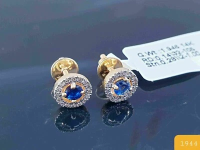 Aretes de diamantes azules naturales diamantes oro amarillo oro 14k joyería fina Foto 1 de 3