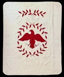 Vintage Bundesadler Quilt Tagesdecke Decke weiß rot Sterne patriotisch - Bild 1 von 24