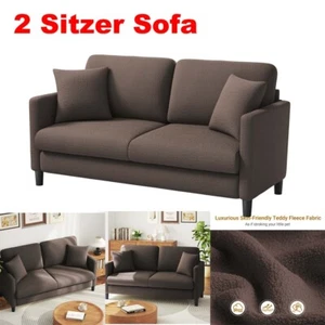 2 Sitzer Sofa, 165cm Teddy Fleece Mini Couch Kleine Polstersofa für Wohnzimmer - Bild 1 von 12