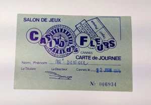 Vintage Salon de Jeux Casino des Fleurs Cannes France Carte de Journee 1976 - Bild 1 von 4