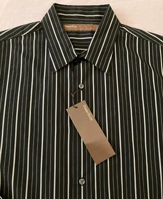 Camisa listrada masculina PERRY ELLIS preta/prata - cinza G grande nova com etiquetas boa! - Imagem 1 de 4