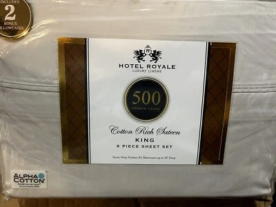 Juego de sábanas Hotel Royal algodón rico satén tamaño king 6 piezas plata maciza 500 TC Foto 1 de 4