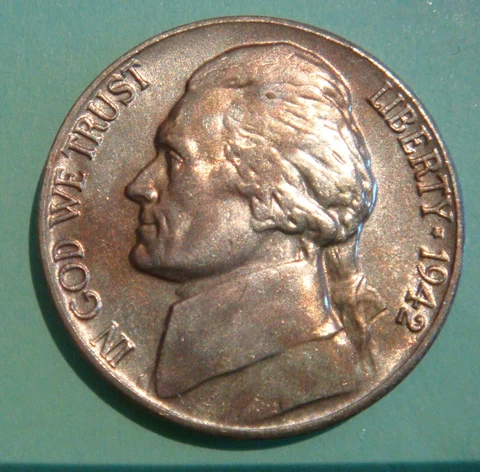 1942 P Type 1 Jefferson Nickel - BU with light toning, steps all partially full Cover