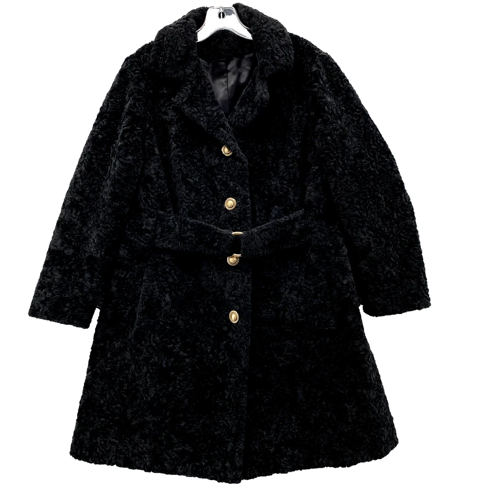 Abrigo de piel sintética vintage para mujer mediano negro ceñido trinchera academia clásico chic Foto 1 de 4