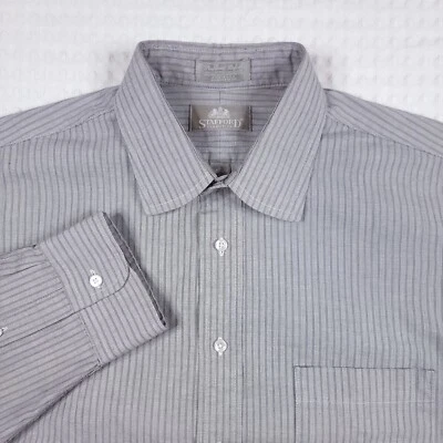 Camisa Stafford Executive Para Hombre Manga Larga Abotonada Gris Rayas Talla 16.5-35 Foto 1 de 4
